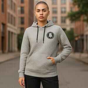 BARSTOOL Gray Quilted Pullover Hoodie Pockets Sweatshirt ~ Women's Size LARGE